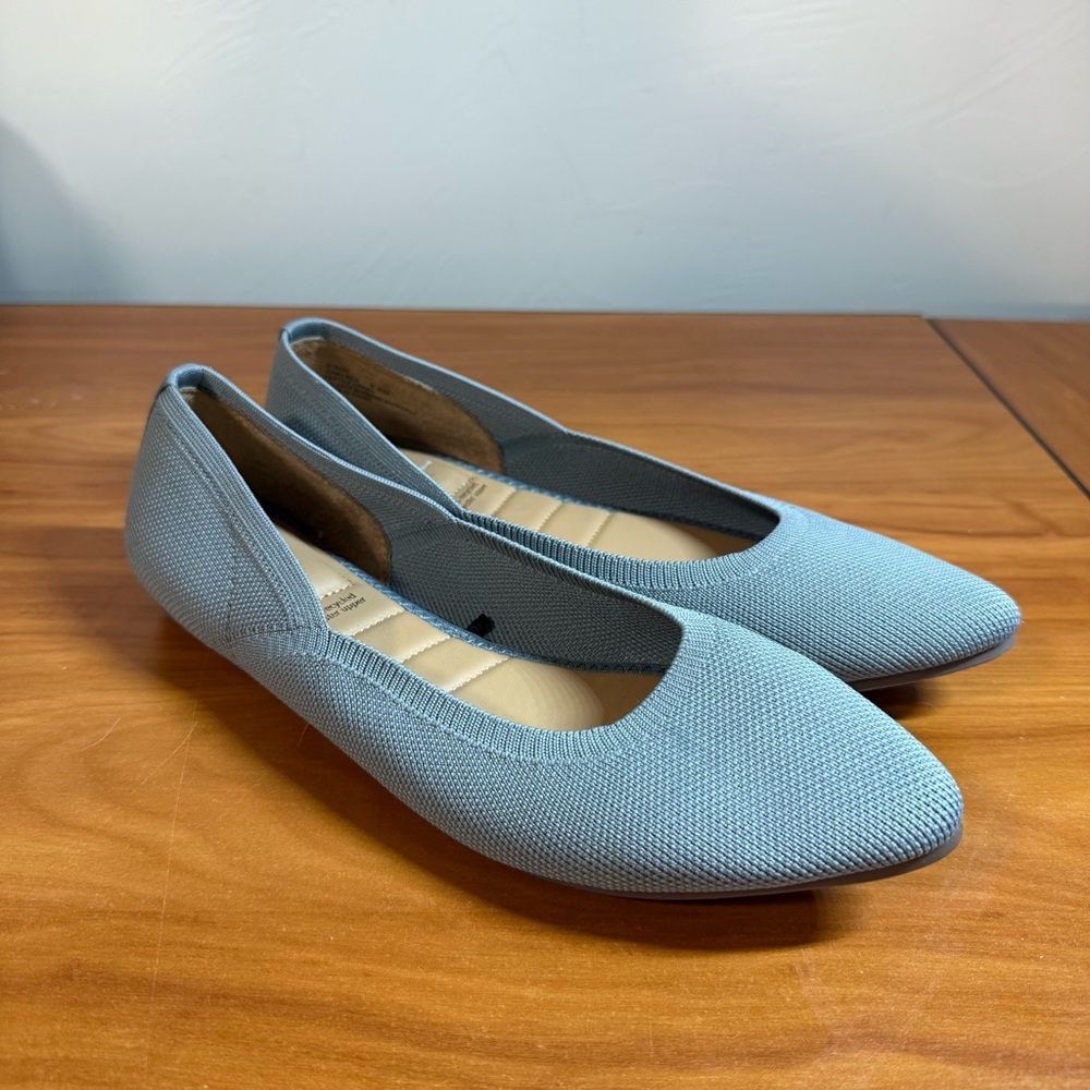 Cynthia Rowley Chelsea Knit Pointed Toe Flat Ballet Grey Blue Comfort Casual 8.5